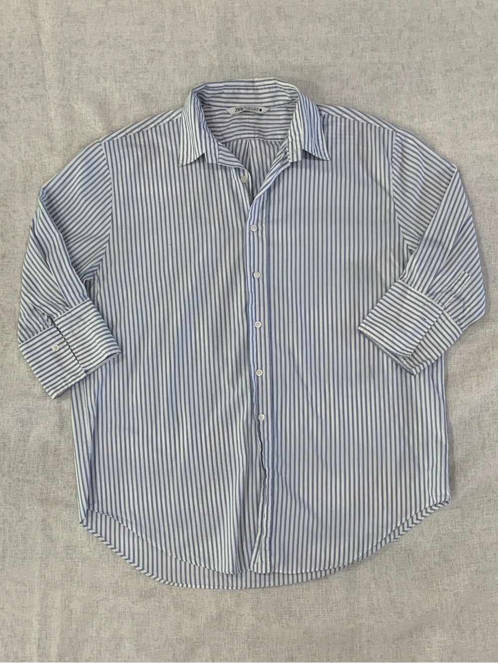 Zara Blue and White Striped Button-Down Shirt - Picture 8 of 8